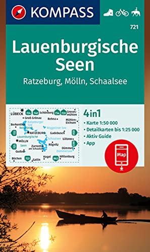 KOMPASS Wanderkarte 721 Lauenburgische Seen, Ratzeburg, Mölln, Schaalsee 1:50.000: 4in1 Wanderkarte mit Aktiv Guide und Detailkarten inklusive Karte ... in der KOMPASS-App. Fahrradfahren. Reiten.