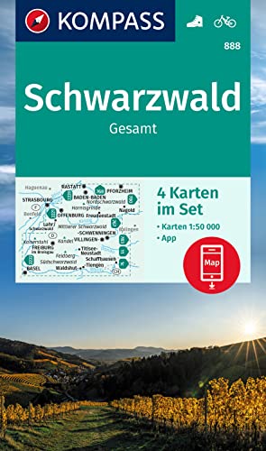 KOMPASS Wanderkarten-Set 888 Schwarzwald Gesamt (4 Karten) 1:50.000: offline Karte in der KOMPASS-App, markierte Wanderwege, Fahrradwege, Skitouren, Langlaufen