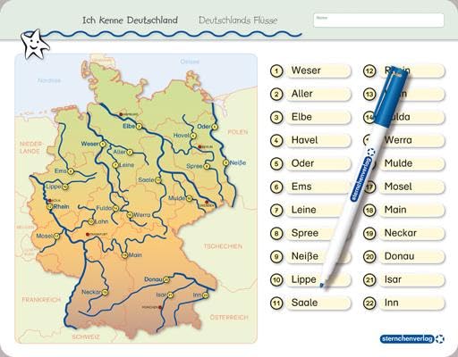 Ich kenne Deutschland - Deutschlands Flüsse: Für die 3. bis 5. Klasse - Stabile wiederbeschreibbare Lernvorlage im großen Format, 32,5 x 25 cm ... ohne zu schmieren und ohne Farbrückstände.